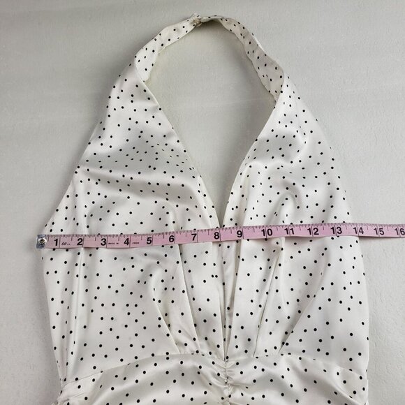 Zara Ruched Mini Halter Dress Womens Small White Black Polka Dot V Neck NEW - Picture 12 of 15